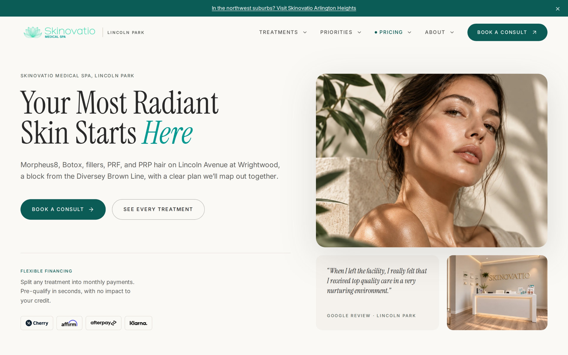 Skinovatio Lincoln Park website after the rebuild